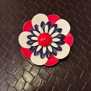 Vintage metal Red and Blue flower Brooch